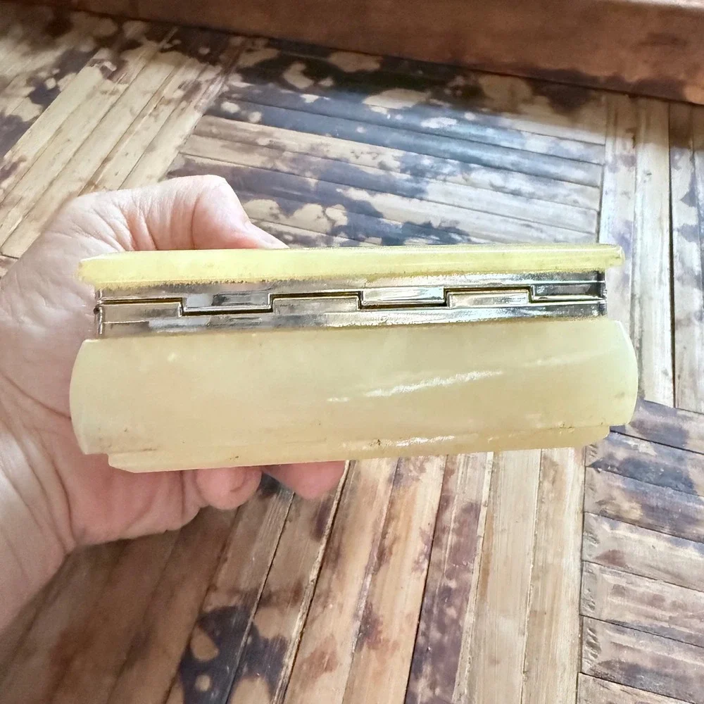 Vintage Genuine Alabaster Trinket Box - Made in Italy Hand-Painted Floral Motif